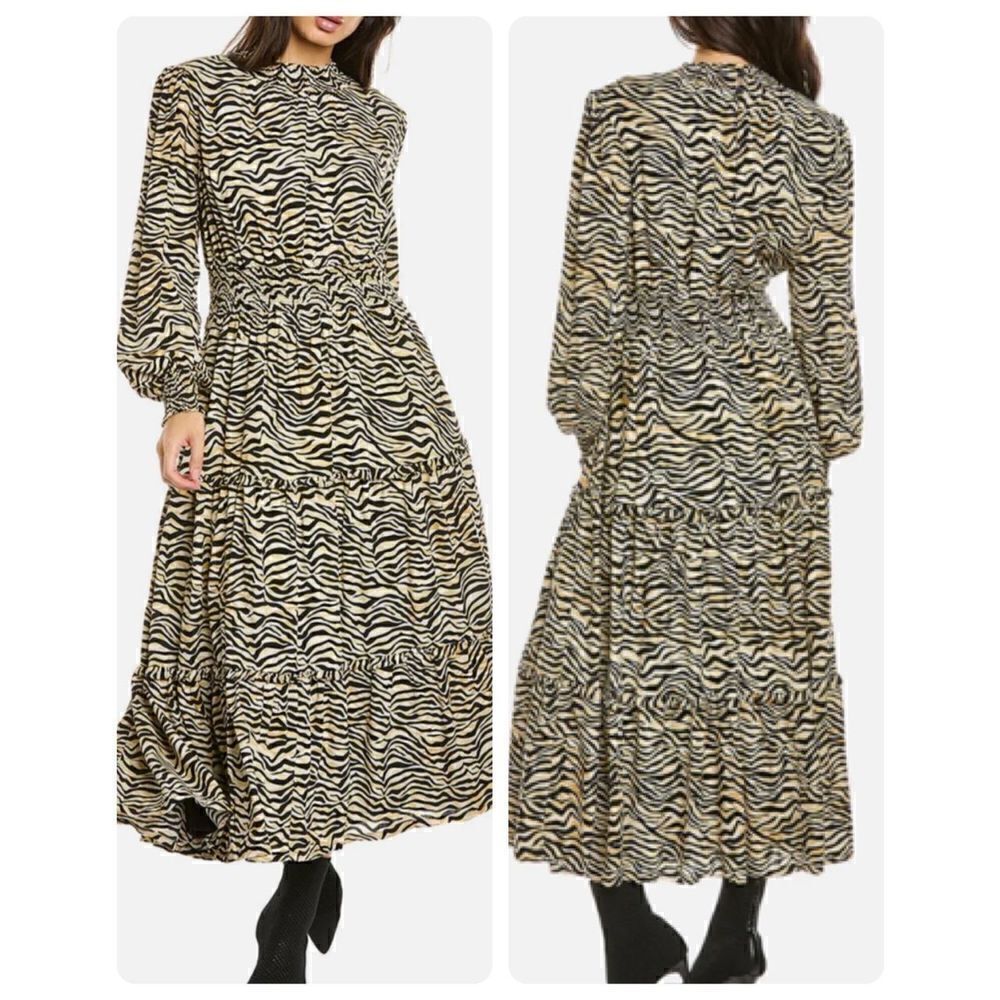 Lost + Wander Can't Be Tamed Maxi Dress S Black Gold Zebra